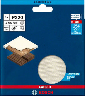Bosch Professional Expert M480 Schleifnetz für Exzenterschleifer, 125 mm, G 220, 5 Stück (2608900676)