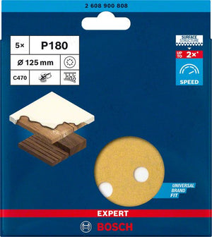 Bosch Professional Expert C470 Schleifpapier mit 8 Löchern für Exzenterschleifer, 125 mm, G 180, 5-tlg. (2608900808)