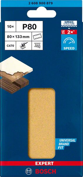 Bosch Professional Expert C470 Schleifpapier mit 8 Löchern für Schwingschleifer, 80 x 133 mm, G 80, 10-tlg. (2608900879)