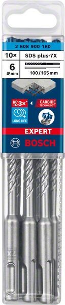 100 Zubehör EXPERT Professional plus-7X 6 x x Bosch 10-tlg. | Bosch Zubehör mm, Hammerbohrer, SDS 165 Expert (2608900160) Professional |