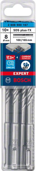 Bosch Professional Zubehör plus-7X 10-tlg. Expert 100 Schrauben | 8 SDS (2608900167) x und x | 165 Zubehör Hammerbohrer, Bohren mm